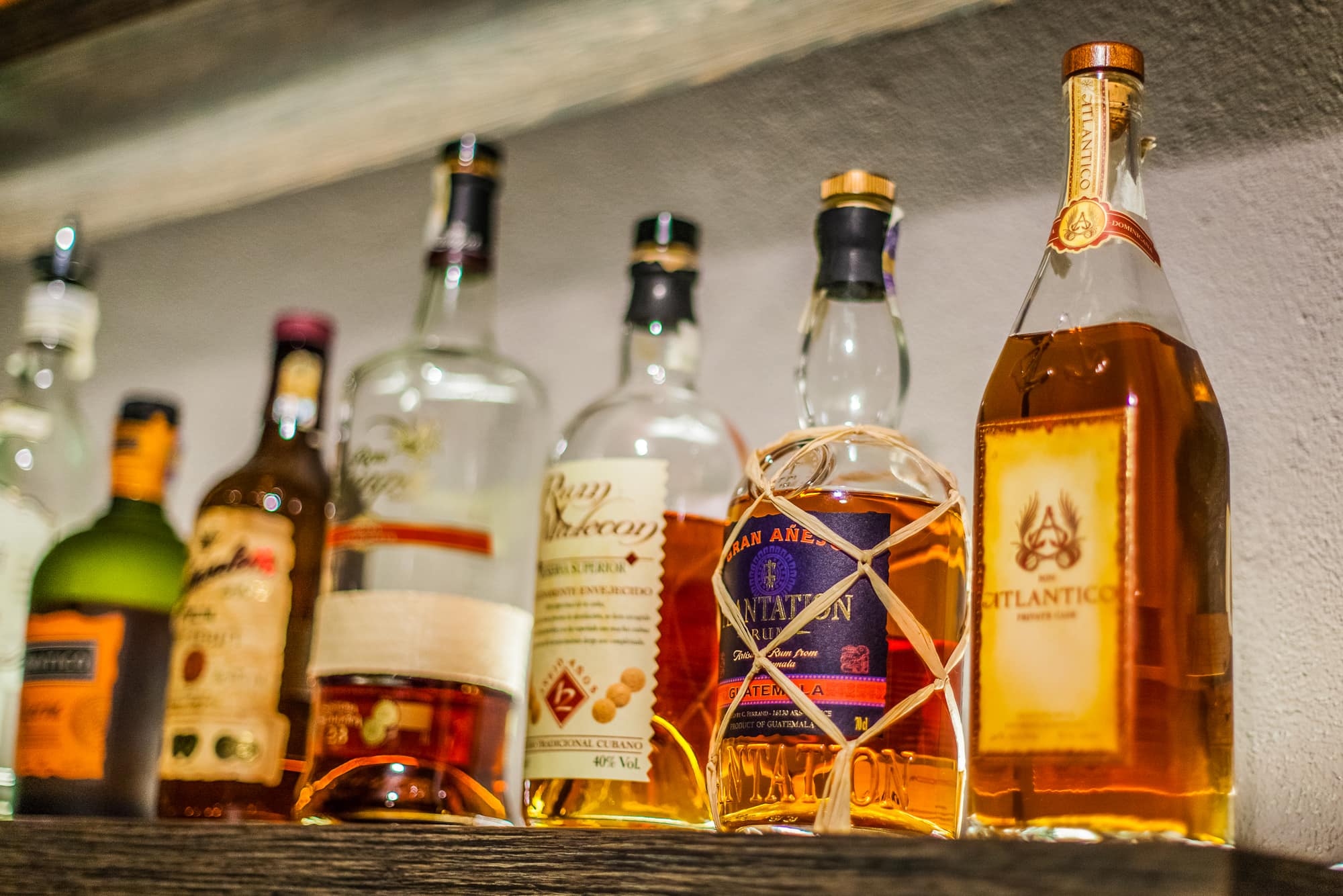 Rum selection at the bar